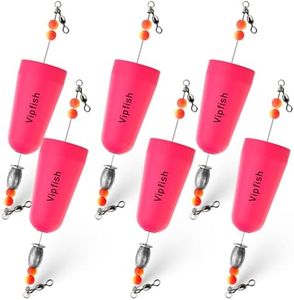 Vipfish Popping Corks Floats Saltwater - Rattles and Floats for Catfish Redfish Speckled Trout Rigs with a 3/8 oz Egg Weight, and a High-Visibility Cork (Pink, 6pcs)