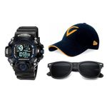 PUTHAK Multi Functional Sports Digital Multicolor Dial Men's Watch with Summer Cap and Sunglasses, Combo Pack 3 (Blue)