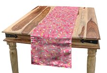 Ambesonne Pink and White Table Runner, Abstract Pattern of Colorful Donut Sprinkles Tasty Food Bakery Theme, Rectangle Scarf for Dining Room Kitchen Table Setting Decor, 12" x 90", Pink Pale Blue