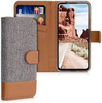 kwmobile Wallet Case Compatible with Google Pixel 4a - Case Fabric and Faux Leather Phone Flip Cover - Light Grey/Brown