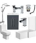 Plumbworld Complete Bathroom Suite with L Shaped Bath and Grey Vanity Unit - Right Hand