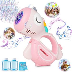 deAO Bubble Machine, Bubble Gun with Lights Music, Portable Automatic Bubble Maker Toys for Kids Toddlers Boys Girls, 2 Bottles of Bubble Solution, Outdoor Indoor Garden Wedding Party (Animal, Pink)