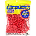 Darice Red Opaque Pony Craft Projects for All Ages Jewelry, Ornaments, Key Chains, Hair Round Plastic Center Hole, 9mm Diameter, 1,000 Per Bag, 1000 Beads, Count