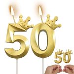 2 Piece Gold Birthday Candles Number 50 Candle is Perfect for The 50th Birthday Decorations, Number Candles for Cakes is Perfect Candles (Gold, 50)