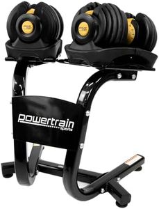 Powertrain 48kg Adjustable Dumbbells Pair (2 x 24kg) with Stand Weight Gym Set for Home Fitness 15 -IN-1 Settings (Gold)