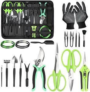 Bonsai Tools Kit, 21 Pcs Gardening Trimming Tools Set Include Pruning Shears, Scissors, Mini Rake, Round and Pointed Shovel &Bonsai Wire, Zip Storage PU Leather Bag,Gardening Gifts for Women,Men