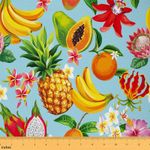 Pineapple Upholstery Fabric by The Yard, Tropical Fruits Banana Pitaya Reupholstery Fabric for Chairs, Summer Floral Botanical Decorative Fabric for Outdoor and Home DIY Projects, 3 Yards, Yellow Blue