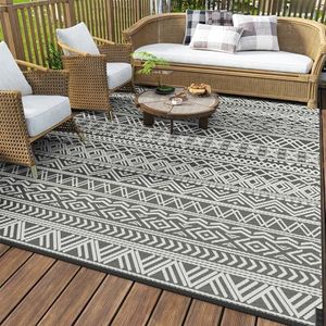 MontVoo-Outdoor Rug Carpet Waterproof 6x9 ft Reversible Patio Rug RV Camping Rug-Plastic Straw Rug Outside Indoor Outdoor Area Rug for Patio Deck Balcony Picnic Beach Outdoor Decor Boho Grey