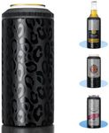 3 in 1 Slim Can Cooler for 12 OZ Skinny Can, Regular Can & Beer Bottle - Keep Cold for 6 Hours - Double Walled Insulated Stainless Steel Vacuum Beverage Can Insulator (Black Leopard)