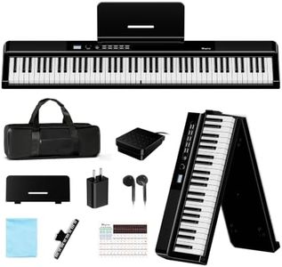 Rhymo 88 Key Full Size Digital Piano Keyboard, Portable Foldable Electric Piano Keyboard with Music Stand, Sustain Pedal, Earbuds, Built-In Speakers for Beginners & Professionals (Black)