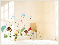 JAAMSO ROYALS Rain Animal Playmate Holding an Umbrella ' Wall Sticker (PVC Vinyl, 60 cm X 45 cm, Decorative Stickers)