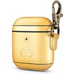 Dreem Om Case Cover with Keychain Clip Compatible with AirPods 1 & 2, Vegan Leather Airpods Case for Men & Women, Luxury Earbuds Accessory for Apple iPhone - Gold