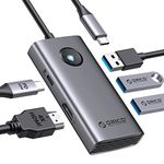 USB C Hub, ORICO 5-in-1 USB C Docking Station with 4K HDMI, 60W Power Delivery, USB 3.0 5 Gbps and 2 USB 2.0 Data Ports USB C Dock for MacBook Air, MacBook Pro, XPS, and More (Grey)