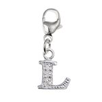 Alphabet/Initial Letter L Sterling Silver Clip-On Charm With Sparkly CZ Stones/Alphabet Silver Charm - for Thomas Sabo Style Charm Bracelets - Letter Jewellery