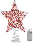 Ornativity Christmas Star Rattan Tree Topper – Red and White Xmas Holiday Decor Rustic LED Lights Light Up Tree Top Topper Ornament Decoration 12"