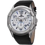 Joshua & Sons Men's Chronograph Quartz Watch - 3 Subdials with Date Window Embossed Pattern White Dial On Black Leather Strap - JS69