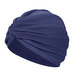 Chemo Cap for Women Cotton Turban Hat Turban Headwear Head Warp Elastic Headscarf Cap Stretch Soft Sleep Cap Fashion Slouchy Beanie Hat Skull Cap for Cancer Hair Loss Alopecia Ladies Girls Navy Blue