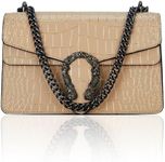 Aiqudou Crossbody Bag Clutch Purse for Women - Leather Shoulder Bag Fashion Snake Print Evening Handbag (Gold Thread Khaki)