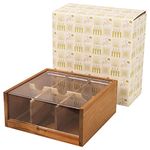 Tea Bag Storage by HTB, Gift Box 6 Compartments Acacia Wood Tea Box Organiser with Acrylic Transparent Hinged Lid