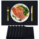 ADRIMER Cloth Placemats Set of 6 Heat Resistant Washable Placemats for Parties Buffet Dinner Coasters Trivet, 13 x 19 inches, Black