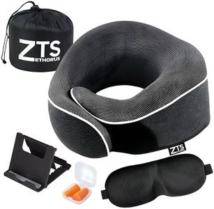 ZETHORUS - Almohada Viaje - Almohada Viscoelástica - Almohada Cervical Viaje - Espuma Viscoelástica - Pack Cojín de Viaje Cuello con Máscara de Ojos, Tapones, Soporte de móvil y Bolsa