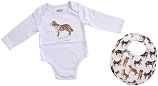 MUD PIE Baby Dog Breed Bodysuit and Bib Set, Aussie, 0-6 Months