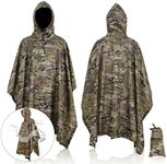 Blxsif Military Camo Hunting Poncho - Adjustable Hooded Waterproof Camouflage Rain Coat Army Style Multifunctional for Camping 55''x94''