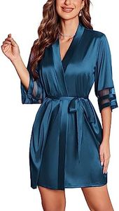 Ekouaer Satin Robe for Women Sexy Bathrobe Lightweight Kimono Soft Sleepwear Bridesmaid Wedding Gown, S-XXL