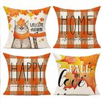 WOKANI Throw Pillow Covers 18x18 Set of 4 Fall Autumn Outdoor Cushion Covers Cat Square Maple Leaf Decorative Covers Home Decorations for Couch Bed Bench Sofa …