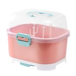 Baby Bottle Holder, Portable Large Capacity Toddler Bottles Storage Box with Lid Cover Anti-Dust Protection and Cutlery Storage Baby Bottle Drying Rack for Baby At Home Kitchen Travel Outdoors (Pink)