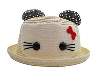 VRITRAZ Unisex Kids Summer Fashion Straw Bucket Cap, Suitable For 3-12 Year Hat (White)