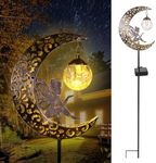 TCUSFO Solar Lights Outdoor Garden Decor LED Moon Fairy Crackle Glass Lights Waterproof Metal Stake Ornament for Patio Lawn Yard Outside Decorations- Unique Gift Ideas for Gardening (warm white)