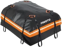 Favoto Car Rooftop Cargo Carrier - Waterproof Roof Bag for All Cars - 15 Cubic Feet Large Capacity 500D Durable PVC Material - Include Anti-Slip Mat 8 Reinforced Straps, Black & Orange