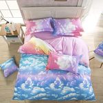 Feelyou Cloud Sky Duvet Cover Set for Girls Rainbow Bedding Set Kids Comforter Cover Cute Lightweight Soft Pink and SkyBlue Bedroom Decor Lovely Teens Bedspread Cover Twin Size Zipper