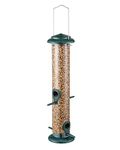 iBorn Metal Bird Feeders Hanging Wild Bird Seed Feeder for Mix Seed Blends, Niger Seed Feeder, Sunflower Heart, Birdbath, Heavy Duty All Metal Green Finishing 14 Inch 4Port