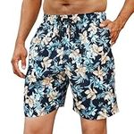 Enlision Swimming Shorts Men Hawaiian Board Short Summer Beach Casual Holiday Floral Boardshorts Quick Dry Swim Trunks with Pockets Navy Blue S