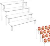 4 Tier Acrylic Riser Display Stand, 30*8 cm Clear Acrylic Display Riser Cupcake Stand Pop Figure Display Steps for Decoration and Organiser,Perfume Makeup Dessert Display Risers Steps