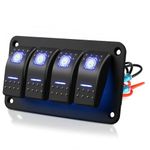 EEEKit 4 Gang Rocker Switch Panel, 5 Pin On-Off Toggle Switches with Blue LED Light for 12V/24V Vehicles Marine Boat