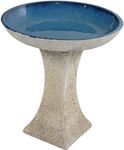 Sunnydaze Nantes 16" H Outdoor Ceramic Bird Bath - UV- and Frost-Resistant - Blue Glazed Bowl - White Lava Finish