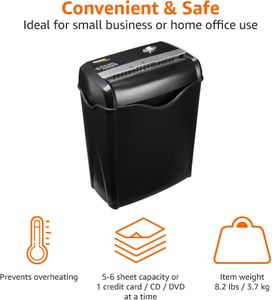 Amazon Basics 6-Sheet Paper Shredder – Black