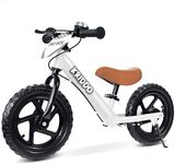 KRIDDO Pro Toddler Balance Bike for 2+ Year Old, 12 Inch Push Bicycle w Hand Brake & Kickstand, Gift Bike for 2-5 Boys Girls, White