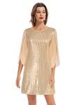 GRACE KARIN Women's Formal Party Sequin Dress 3/4 Split Sleeve Lighweight A-Line Knee Length Dresses Apricot 2XL
