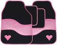 Pink Car Mat Set Heart Carpet Universal Fit 4 Piece Anti Slip Back