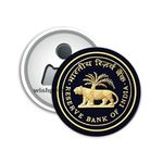 WishPrints Reserve Bank of India RBI Logo Emblem Bottle Opener Fridge Magnet Souvenir Indian Aluminum 58 mm Silver Back (1pc)