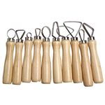 10 Pieces Ceramic Pottery Clay Trimming Big Loop Tool Wood Handle Stainless Steel Flat Wire Cutter Sculpting Molding Set