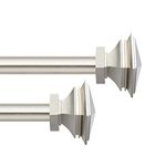 Deco Window 2 Pcs 36"-66" Extendable Curtain Rod for Door & Windows Adjustable Iron Telescopic Drapery Bar with Stacked Square Finials (1" Diameter, Satin Silver)