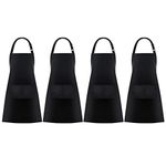 Jubatus 4 Pack Bib Aprons with 2 Pockets Cooking Chef Kitchen Apron for Women Men, Black