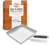 Yukon Glory™ BBQ 'N Serve Wide BBQ Grill Basket The Grilling Basket Includes a Clip-On Handle - Perfect Grill Baskets for Outdoor Grill Vegetables or Fish Basket & Meat