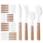 Silver Flatware Set with Natural Wo