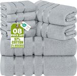 Utopia Towels 8-Piece Luxury Towel Set, 2 Bath Towels, 2 Hand Towels, and 4 Wash Cloths, 500 GSM, 97% Ring Spun Cotton Highly Absorbent Viscose Stripe Towels Ideal for Everyday use (Cool Grey)